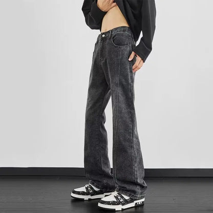 Black high-end micro flared jeans men's style 2025 spring new flared pants American high street curved casual pants