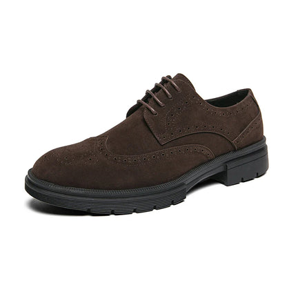 Leather Brock carved business dress shoes for men round head lace-up casual shoes