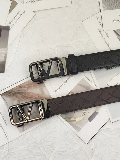 2026 Luxury Designer Belt for Men – Letter Pattern, High-Quality Leather, Metal Buckle, Business & Casual Wear
