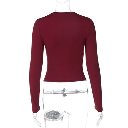 Dulzura 2025 Outono Mais Recente Moda Sexy Gola Quadrada Manga Comprida Fina Com Laço Renda Babados Retalhos Camiseta Roupas de Festa Balada