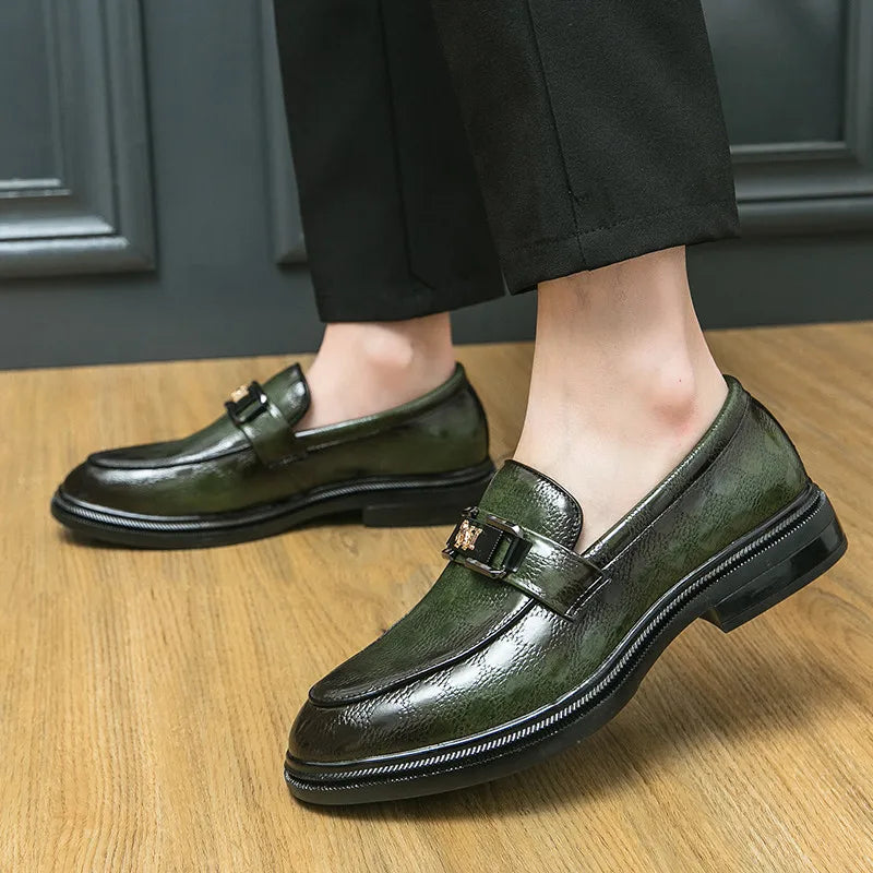 Original Design Dress Shoes For Men Business Casual Leather Formal Shoes Man Fashion Green Comfortable Slip-on Men's Social Shoe