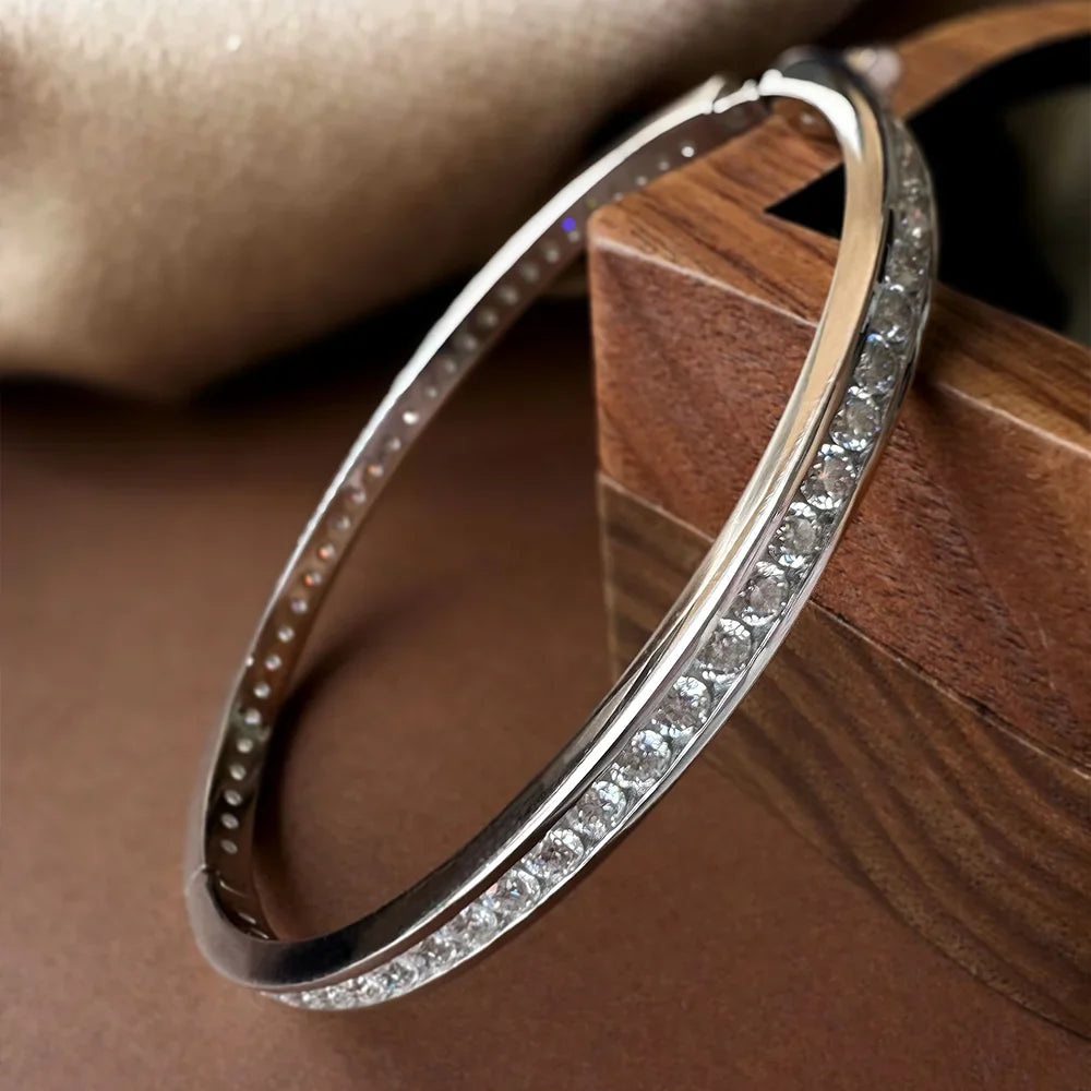 2.5mm Full Moissanite Bangle For Women 100% S925 Silver Sparkling D Color VVS Lab Diamond Bracelet Party Fine Jewelry Gift