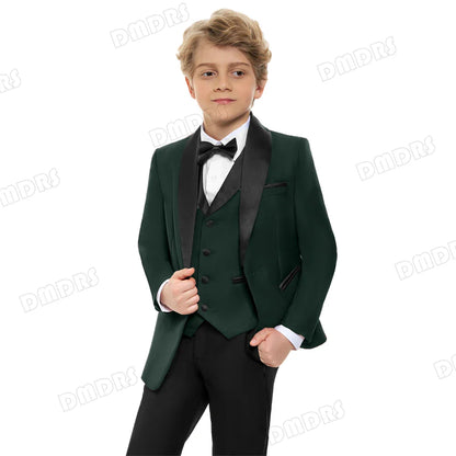 Regular Fit Boy's Formal Suit Set, 4 Pieces Smart Suits For Kid From 3 To 14 Years Shawl Neck Wedding Guest Outfit For Children