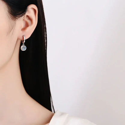 D VVS1 Round Moissanite Pendant Earrings for Women Sparkling Fine jewelry s925 Sliver Plated White Gold Hoop Earring