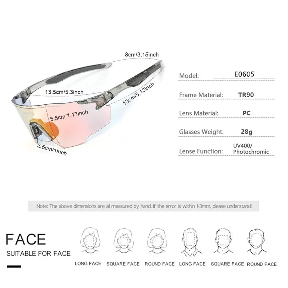 Photochromic Polarized Cycling Glasses Men Women Bike Glasses UV400 Eyewear Sunglasses HikingMTB Road Bicycle Goggles