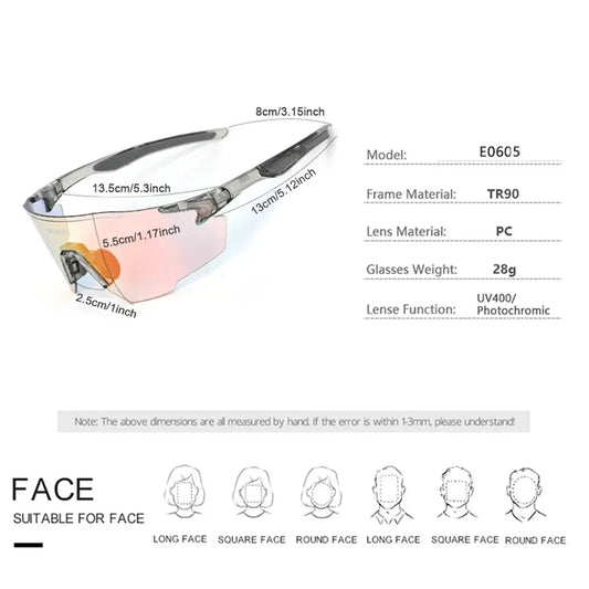 Photochromic Polarized Cycling Glasses Men Women Bike Glasses UV400 Eyewear Sunglasses HikingMTB Road Bicycle Goggles