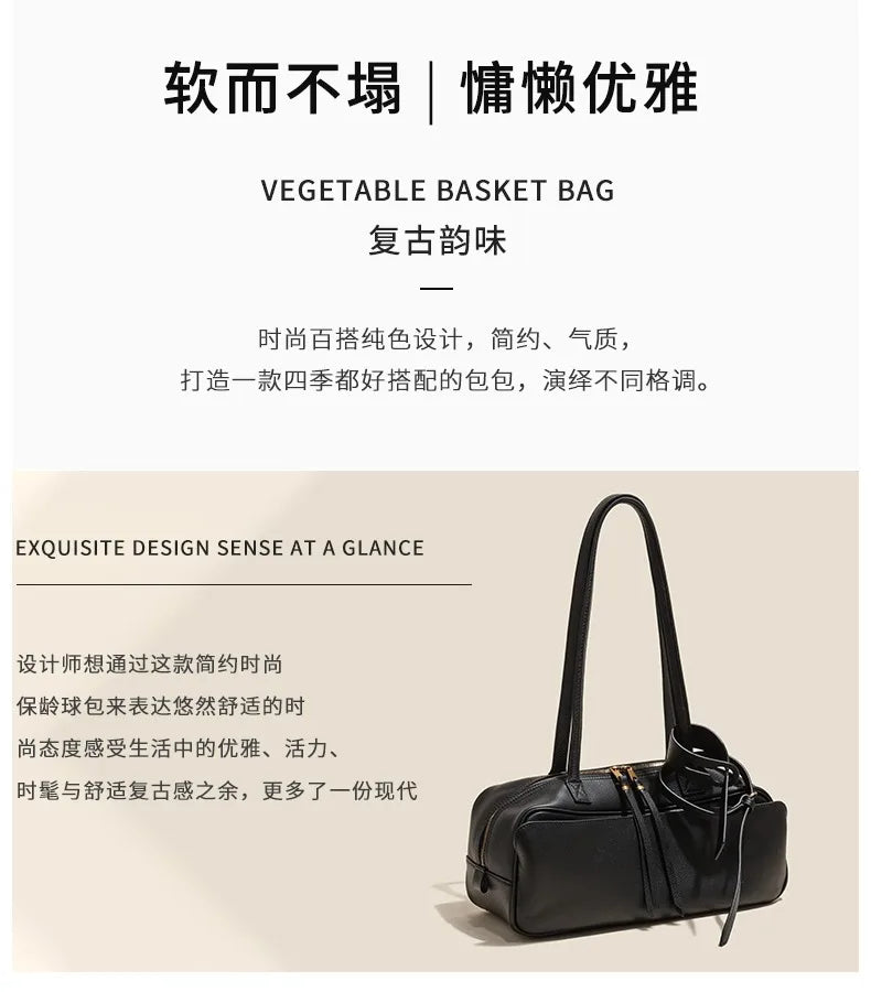 High version genuine leather pillow bag for women 2025 new all-match large capacity first layer cowhide bowling bag for women