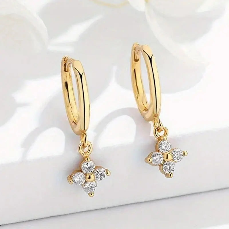 3mm Moissanite Hoop Earrings s925 Sterling Silver Clover Trendy Elegant Wedding Party Eardrop Jewelry Gifts for Women