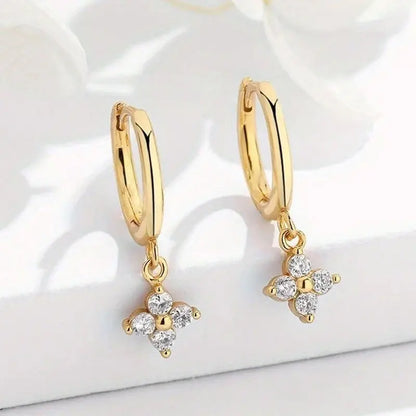 3mm Moissanite Hoop Earrings s925 Sterling Silver Clover Trendy Elegant Wedding Party Eardrop Jewelry Gifts for Women