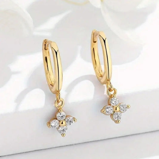 3mm Moissanite Hoop Earrings s925 Sterling Silver Clover Trendy Elegant Wedding Party Eardrop Jewelry Gifts for Women
