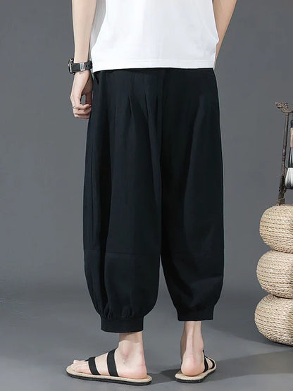 Summer Cotton Linen Shorts Men Baggy Wide leg Casual Capris Pants Male Sport Running Shorts 2025 Oversize Chinese
