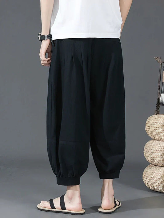 Summer Cotton Linen Shorts Men Baggy Wide leg Casual Capris Pants Male Sport Running Shorts 2025 Oversize Chinese
