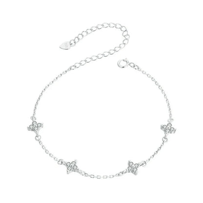 925 Sterling Silver Bracelet, White Gold Plated Shiny Zircon Flower Bracelet for Women Girl Classic Temperament Jewelry