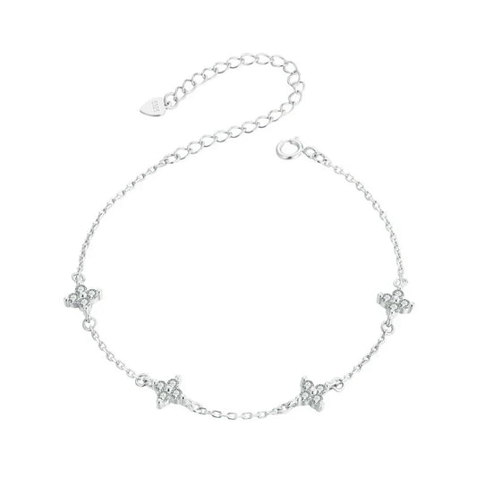 925 Sterling Silver Bracelet, White Gold Plated Shiny Zircon Flower Bracelet for Women Girl Classic Temperament Jewelry