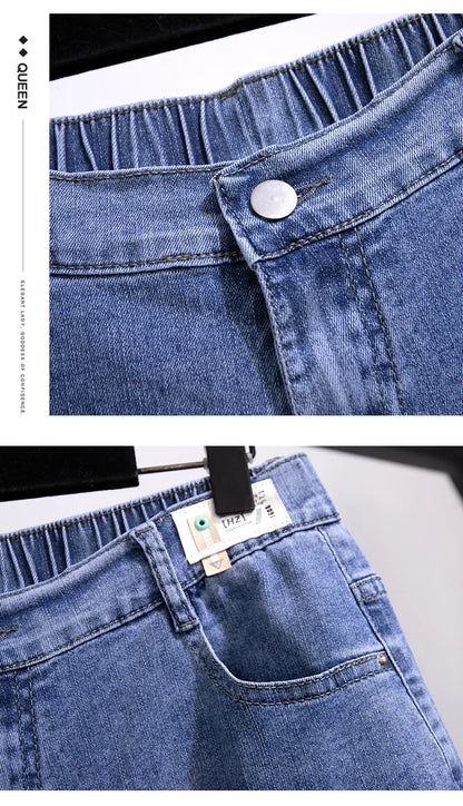 150Kg Plus Size Women's Five-Point Denim Shorts Hip 150 Summer High-Waist Loose Wide Leg Pants Blue Black 5XL 6XL 7XL 8XL 9XL