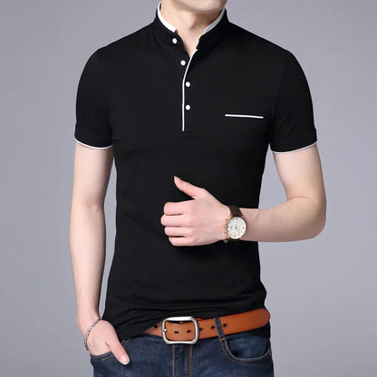 2025 New Fashion Brand Polo Shirt Men's Summer Mandarin Collar Slim Fit Solid Color Button Breathable Polos Casual Men Clothing