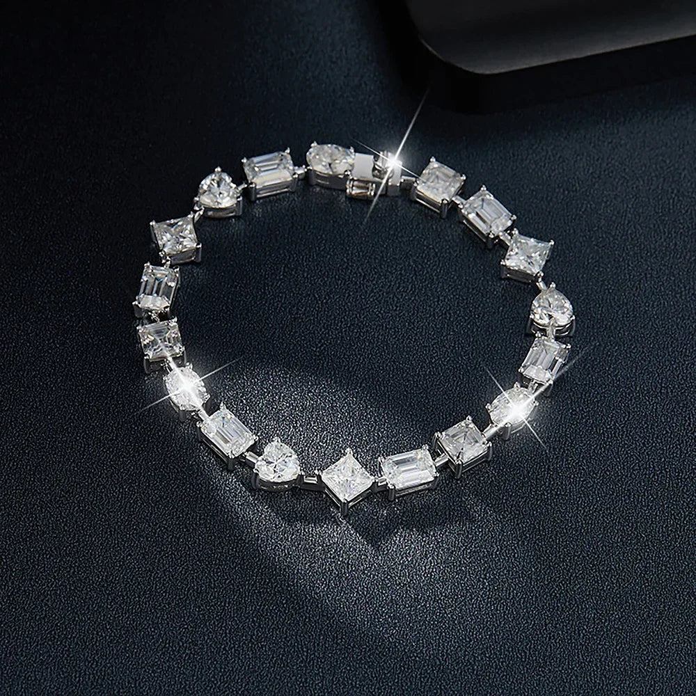 Irregular Full Moissanite Diamonds Bracelets for Women Princess Square Heart Emerald Cut Oval Shape Diamonds 925 Silver Bracelet