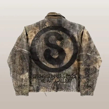 Retro Camouflage Leaf Jacket Y2K Coats Mens Womens Harajuku Hip Hop Letter Embroidery Patchwork Oversized Jacket Casual Clothes