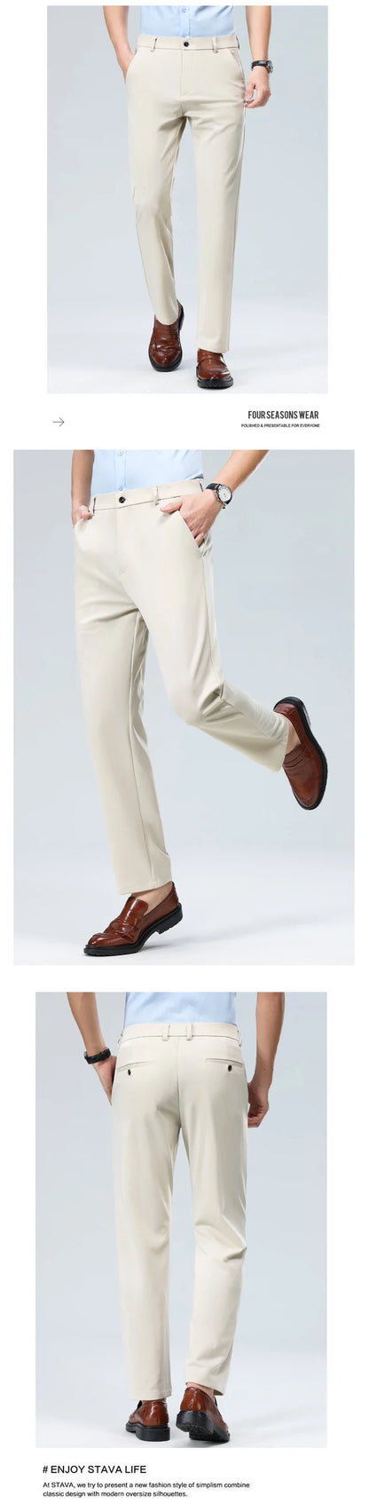 29-42 Men's Summer Pants Thin Straight Stretch Casual Pants with No Trace No Ironing Fabric Silky and Cool Feeling