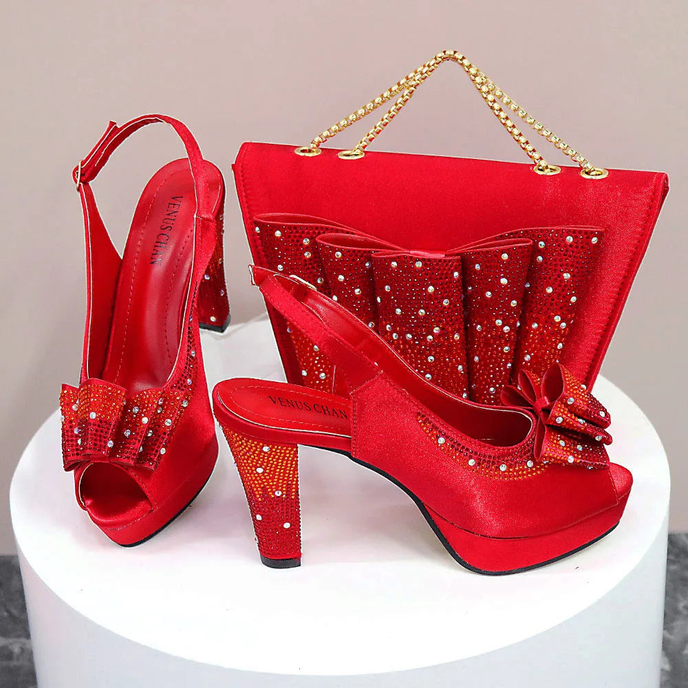 Newst Hot Selling Pointed Toe Slingback Sandals with Bag Set in Coffee Color For Women Wedding Party