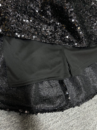 Sexy Shoulder Backless Sequin A-line Mini Dress for Women - Elegant Glitter Party Outfit for Graduation Cocktail Night Club
