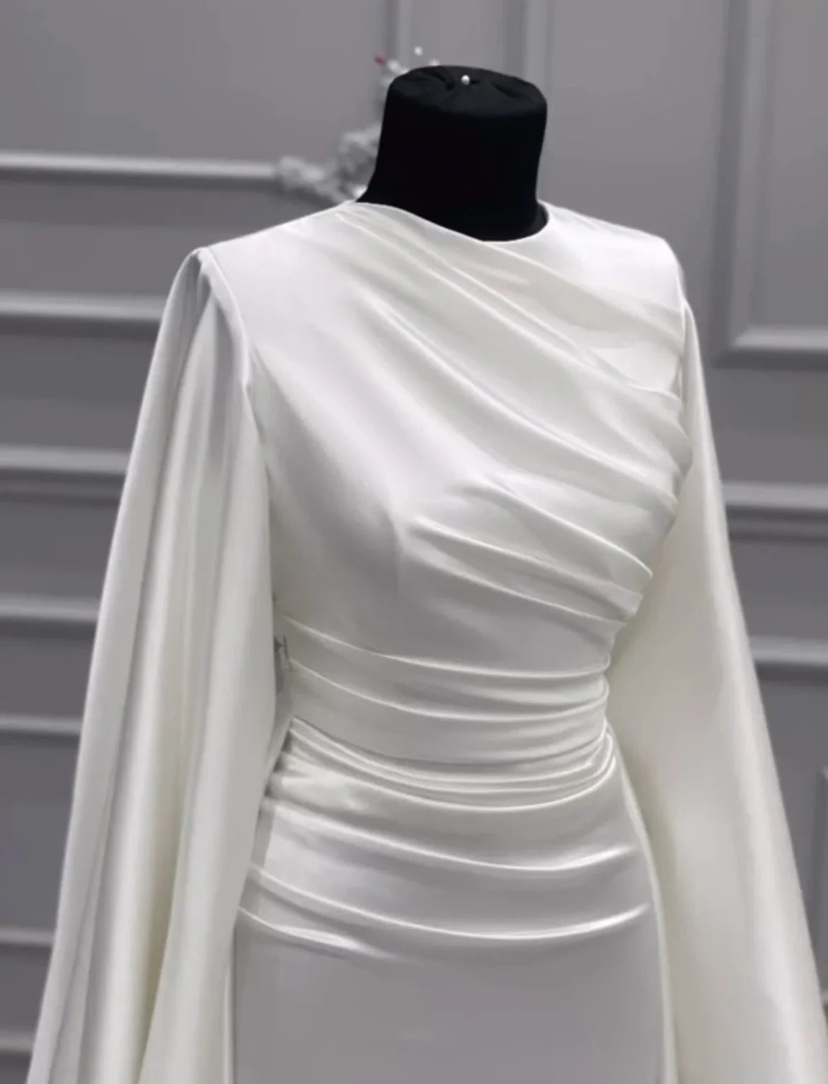 Eightale Arabic Wedding Dresses O-Neck Customized Long Sleeves Satin Mermaid Muslim Bridal Gown Vestidos De Novia