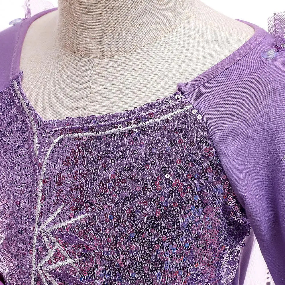 Snow Queen Elsa Princess Dress for Kids Girls Cosplay Frozen 2 Costume Birthday Party Children Purple Sequins Mesh Clothes 2-10Y