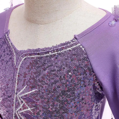 Snow Queen Elsa Princess Dress for Kids Girls Cosplay Frozen 2 Costume Birthday Party Children Purple Sequins Mesh Clothes 2-10Y