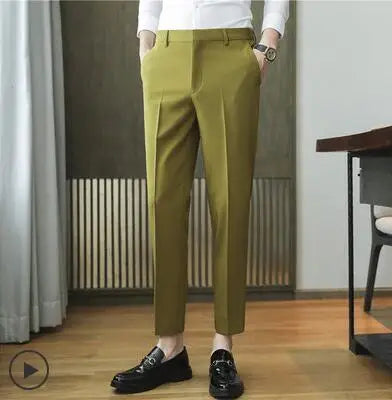 Men Solid Boutique Suits Pants Male Formal Wear Wedding Dress Trousers Quality Men British Style Business Casual Suit Pants 36