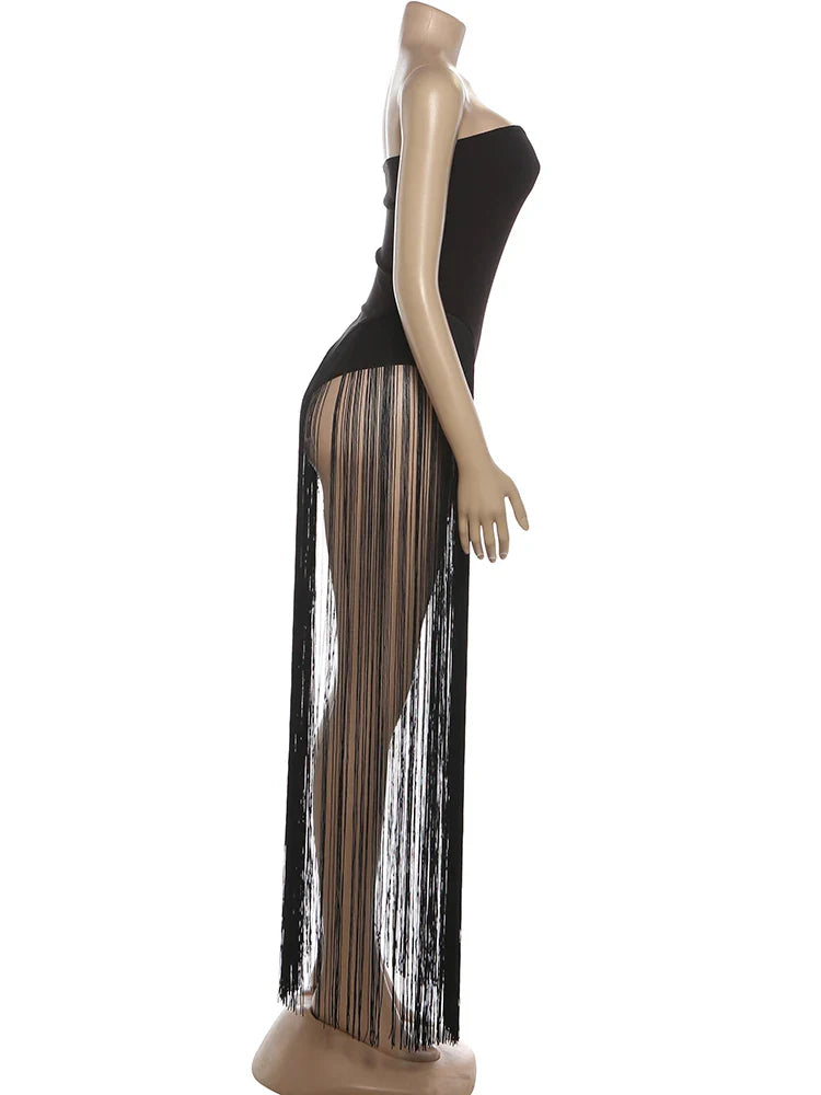 Valentine's Day Bodysuit Women Strapless Patchwork Tassel Sexy Beach Vacation Clubwear Midnight Party Tight Body Tops