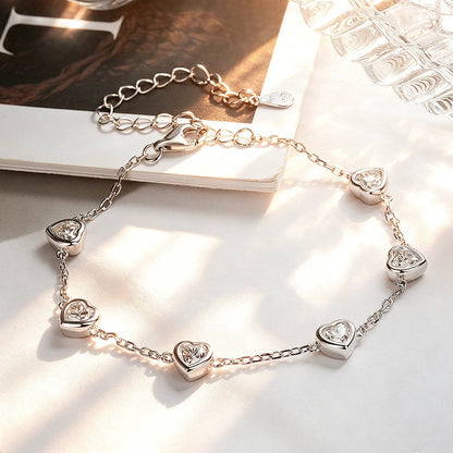 Certified 4mm Bezel Set Heart Cut Moissanite Diamond Bracelets for Women 100% S925 Silver Charm Bracelet Wrist Chain Adjustable