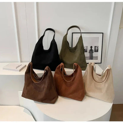 Korean suede bucket bag, women's casual commuting shoulder tote bag, autumn/winter 2025 new underarm set bag