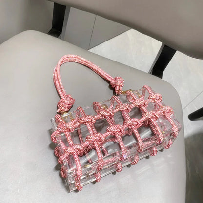 Bolsa de Noite com Alça e Strass Prateada de Cristal Feita à Mão para Mulheres, Bolsas e Bolsas de Mão de Designer de Luxo para Banquete