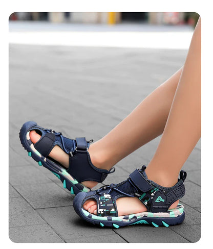 Summer Sport Sandals for Children's 5-16 Years Boys Breathable Anti-Slip Beach Shoes Outdoor Anti-Bump Closed Toe Sandails