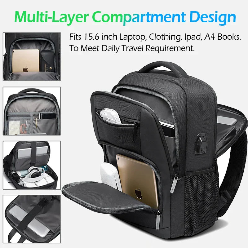 Lightweight 15.6 inch Laptop Backpack Waterproof USB Charge Port Multifunctional Travel Hiking School Bag Mochila for Men