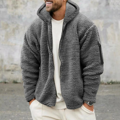 2024 Men's Autumn and Winter Double-Sided Fleece Warm Jacket  Loose Hooded Casual Jacket