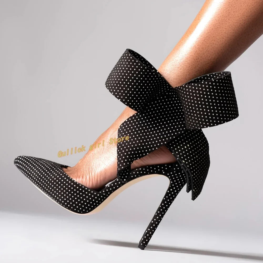Air Mesh Red Polka Dot Pumps Ankle Buckle Strap Sexy Pointed Toe Fashion 2024 Spring Women Dress Shoes