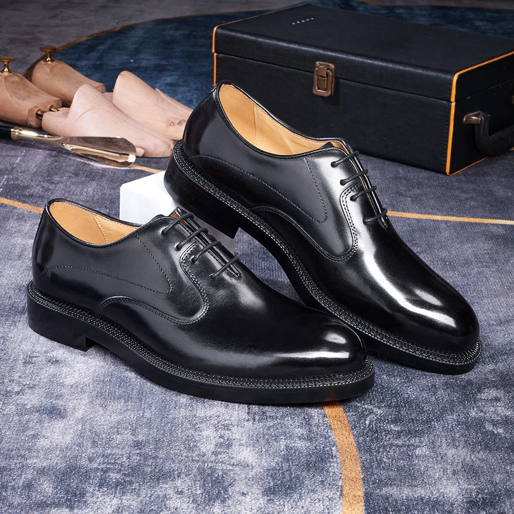 Fashion brand smooth Oxford shoes business formal leather shoes men's 2025 winter high heels wedding pointed office shoes