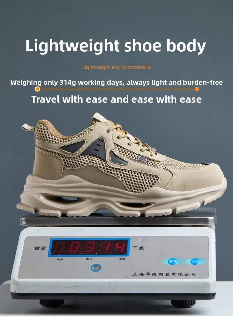 Summer Safety Shoes Anti-puncture Khaki Lightweight Breathable Men's Safety boots Durable Impact Resistant Work Sneaker