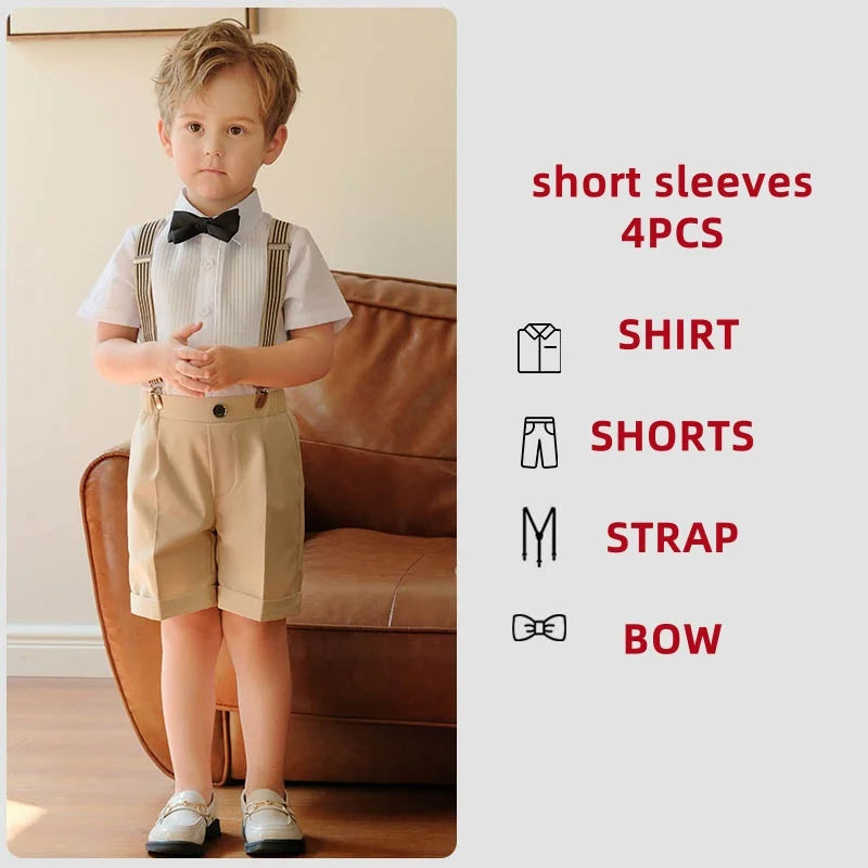 Summer Children Boys Suits For Wedding Formal Kids Children Boys Strap Suit Set Elegant Kids Boys Wedding Birthday Party Costume