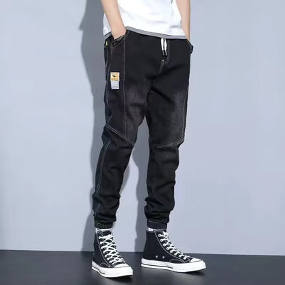 Men Jeans Elastic Tie Up Harem Denim Pants Male Bound Feet Designer Cargo Joggers Denim Trousers Daily Narrow Leg Casual Jeans