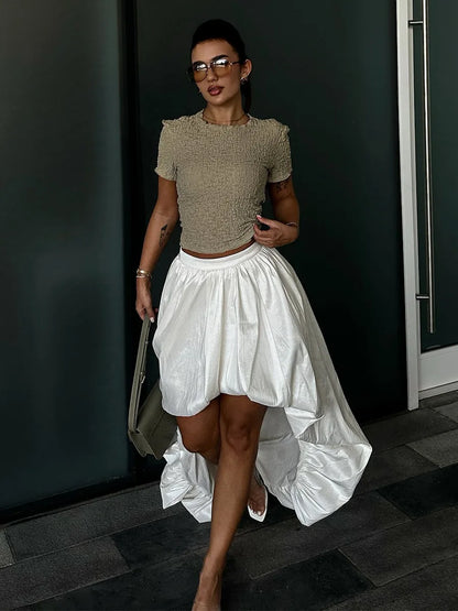 Fashion White Asymmetrical Long Skirts Female A-line Hem Vacation Skirt High Waist Casual Loose 2026 Summer Club Party Skirts
