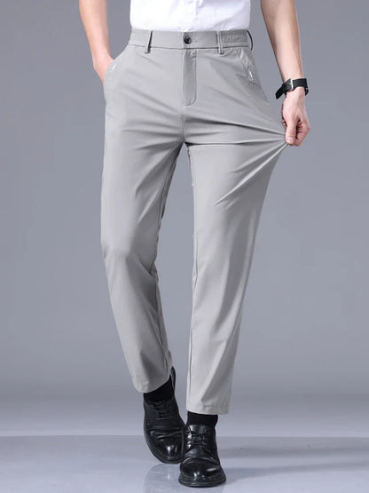 High Elastic Ultra-thin Casual Pants Men's Business Straight Slim Trousers Breathable Classic Black Gray Male Brand Pant