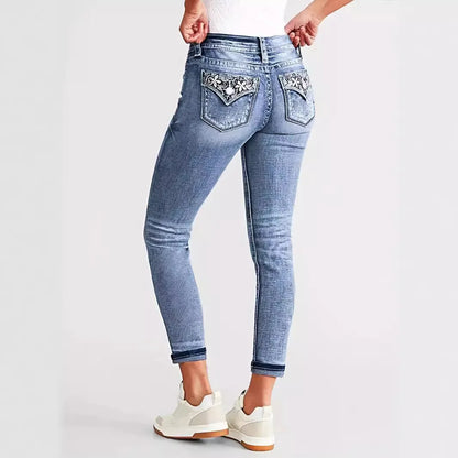 Women High Waist Vintage Stretch Denim Pencil Pants