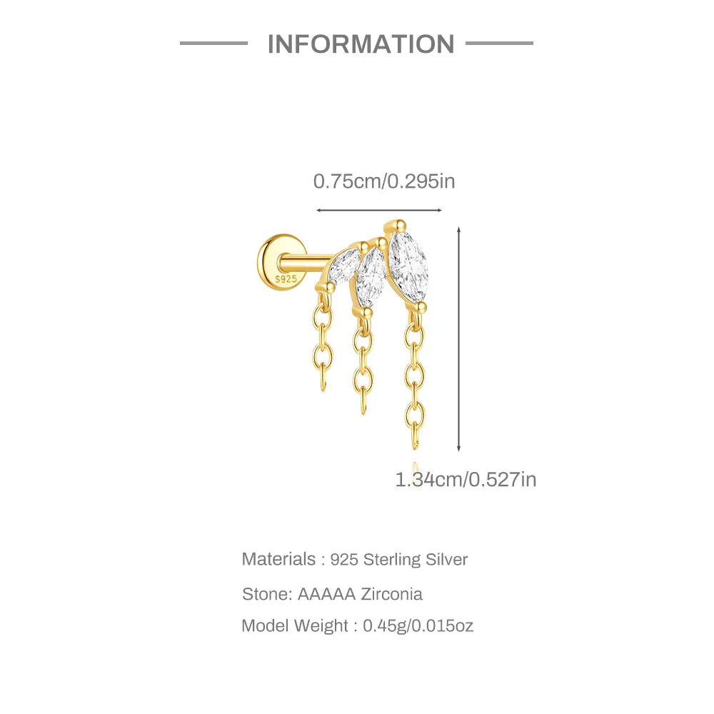 1PC 925 Sterling Silver Horse Eye Chain Tassel Zircon Drop Earrings For Women Ins Minimalism Geometric Earrings Gift