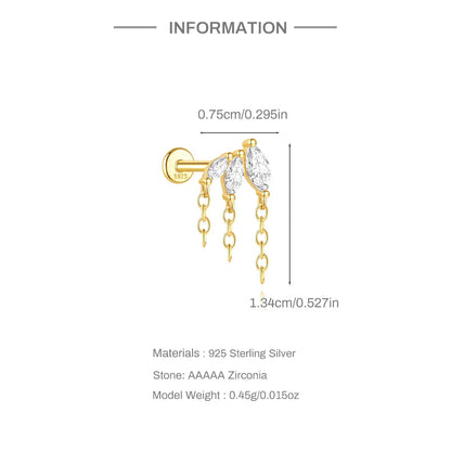 1PC 925 Sterling Silver Horse Eye Chain Tassel Zircon Drop Earrings For Women Ins Minimalism Geometric Earrings Gift