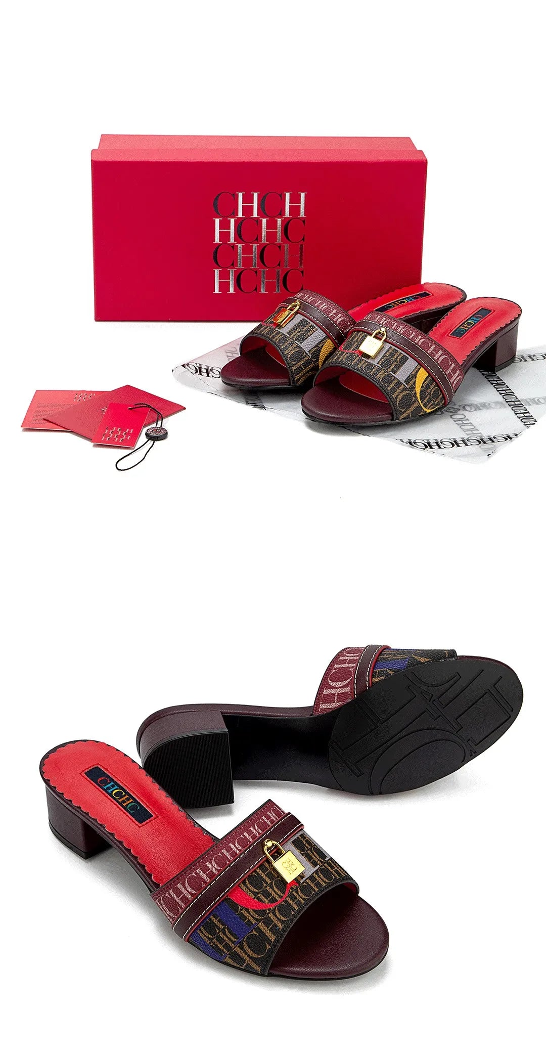 Fashionable High Quality Metal Lock Monogram Print Women's Low Heeled Slippers Temperament Versatile Women's Slippers