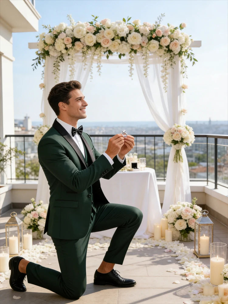 Conjunto Masculino Terno 3 Peças Smoking Um Botão Gola Xale de Cetim Slim Fit Blazer Colete Calças Para Formal Negócios Casamento Noivo