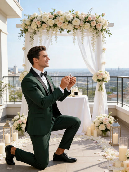 Conjunto Masculino Terno 3 Peças Smoking Um Botão Gola Xale de Cetim Slim Fit Blazer Colete Calças Para Formal Negócios Casamento Noivo
