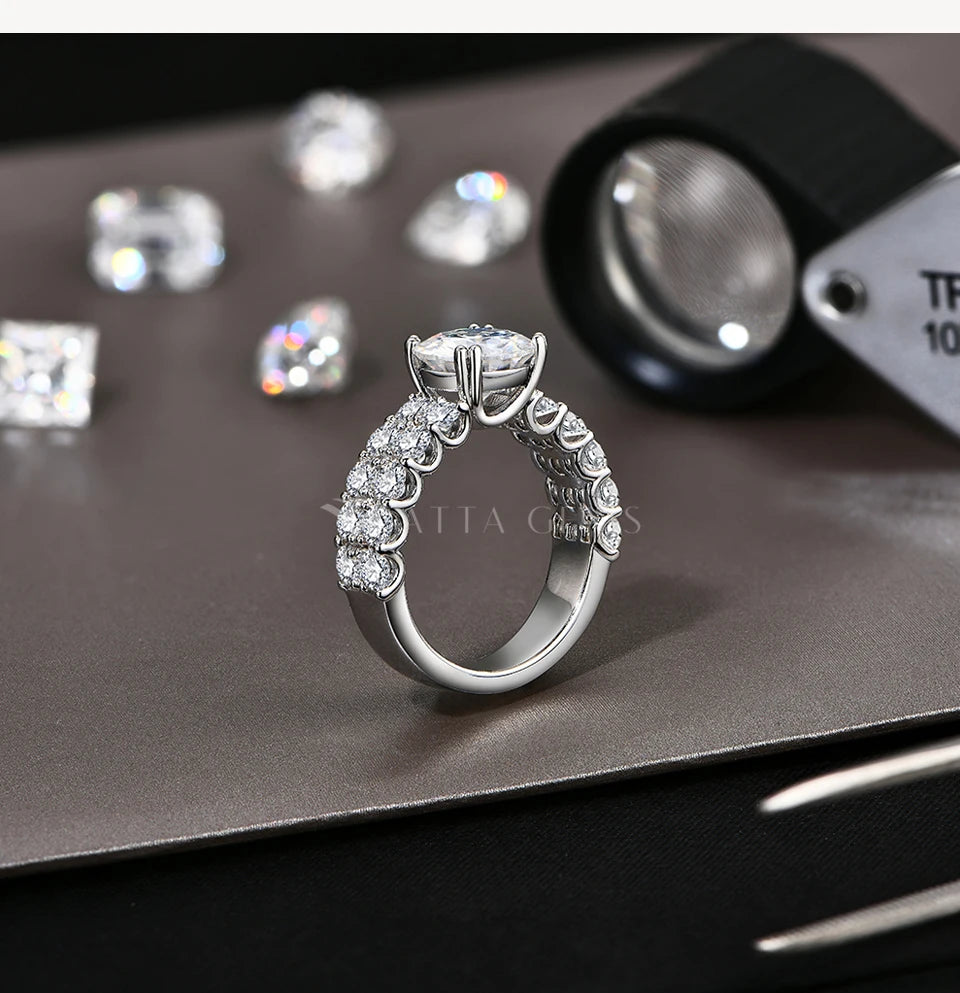 Full Sparkling D VVS1 Moissanite Rings for Women Round Cut 3.0CT Diamond S925 Silver 18K White Gold Plated Fine Jewelry